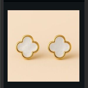 Elegant Gold and White Clover Earrings